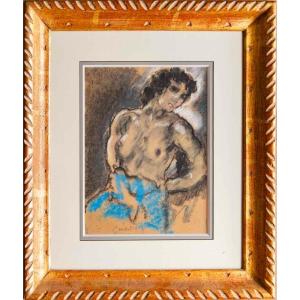 Pierre Combet-descombes (1885 - 1966) - Female Nude With Blue Drapery
