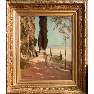 David Eugène Girin (1848-1917), Walk In An Orientalist Landscape