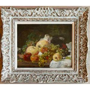 François Vernay (1821-1896), Still Life With Apples And Grapes