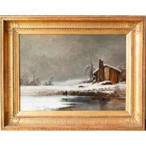Fleury Chenu (1833–1875), Winter Landscape In Bresse (france)