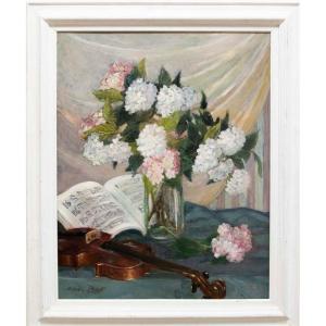 Adrien Bas (1884-1925), Hydrangeas And Violin
