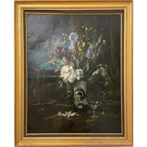 Eugène Baudin (1843 - 1907), Flowers In A Vase With Ewer