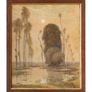 David-eugène Girin (1848-1917), Banks Of The Chalaronne, Dombes. Morning Effect