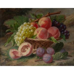 Eugène Grobon (1820–1878), Still Life Basket Of Fruit