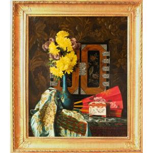 Pauline Vallée (lyon, XIXe- ?, XXe), Composition With Chinoiserie And Japonisme, 1888