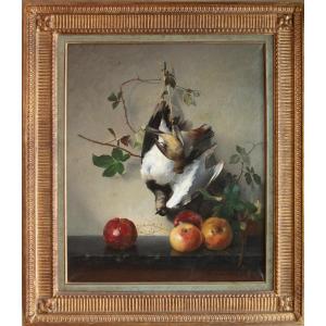 François Rivoire (1842–1919), Apples And Birds (still Life), 1869 