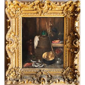 Antoine Vollon (1833 - 1900) Still Life With Barrel And Copper
