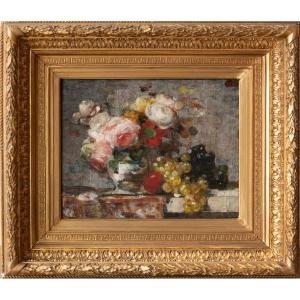 François Vernay (1821 – 1896), Still Life With Roses And Grapes