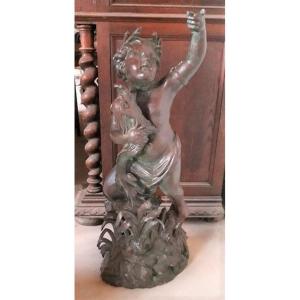 Bronze Cast Iron Cherub Statue 