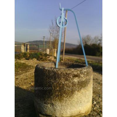 Large Round Well Old Stone With Wrought Iron Stem
