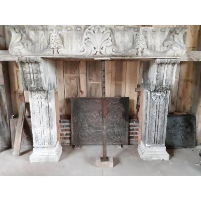 Beautiful Old Fireplace Carved Grapes