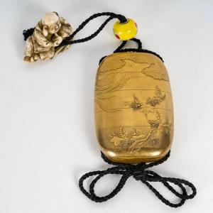 Inro In Gold Lacquer With 4 Boxes By Shokasai