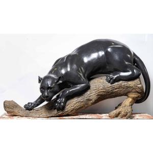 Bronze Group Of A Panther On A Branch