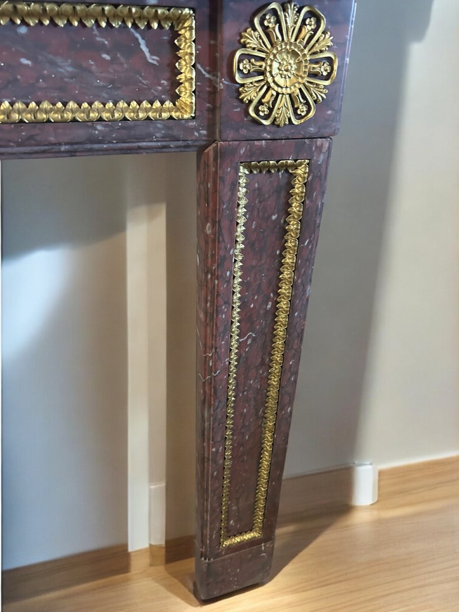 CAMINO IN MARMO GRIOTTE CON GUARNITURE IN BRONZO-photo-4