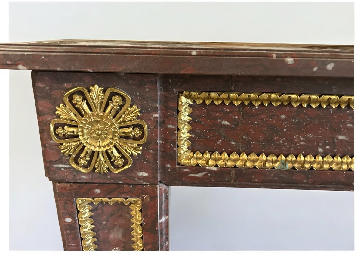 CAMINO IN MARMO GRIOTTE CON GUARNITURE IN BRONZO-photo-2