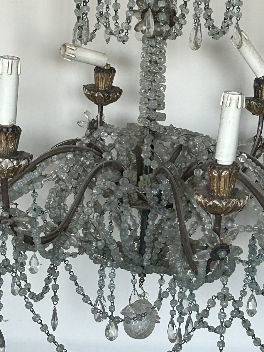 LAMPADARIO IN FERRO BATTUTO E CRISTALLO XVIII/XIX SEC-photo-3