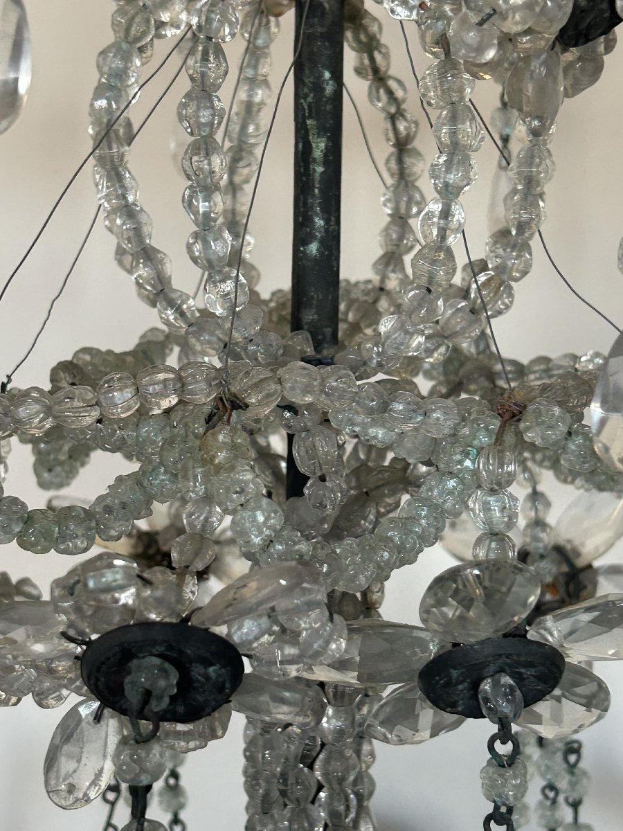 LAMPADARIO IN FERRO BATTUTO E CRISTALLO XVIII/XIX SEC-photo-7