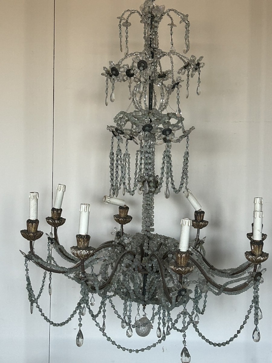 LAMPADARIO IN FERRO BATTUTO E CRISTALLO XVIII/XIX SEC