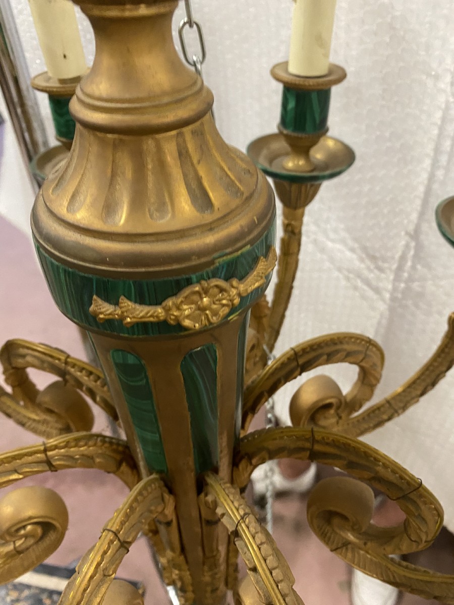LAMPADARIO IN BRONZO CON DECORAZIONI MALACHITE-photo-2