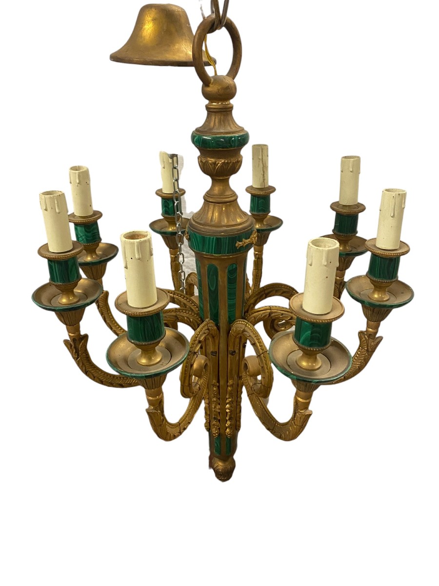 LAMPADARIO IN BRONZO CON DECORAZIONI MALACHITE-photo-3