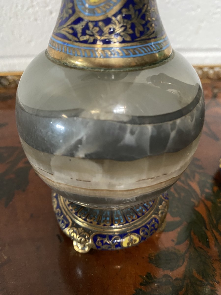 COPPIA DI PICCOLI VASI ONICE E SMALTO CLOISONNÉ-photo-4