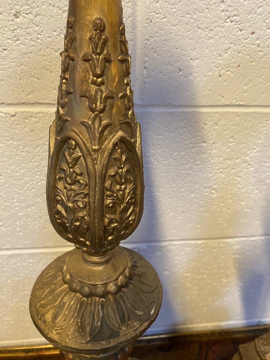 COPPIA DI CANDELABRI IN LEGNO E "PASTIGLIA" DORATI-photo-3