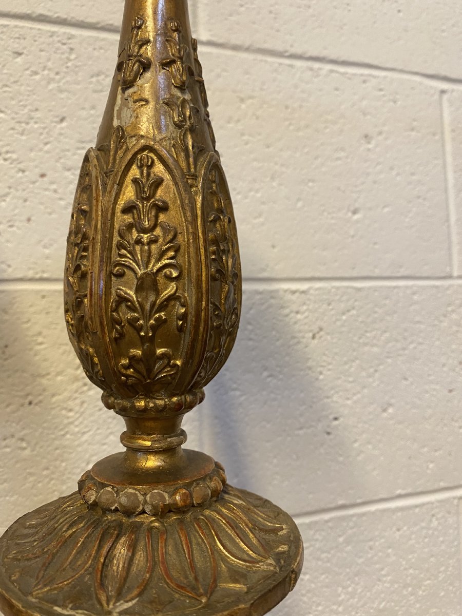 COPPIA DI CANDELABRI IN LEGNO E "PASTIGLIA" DORATI-photo-7