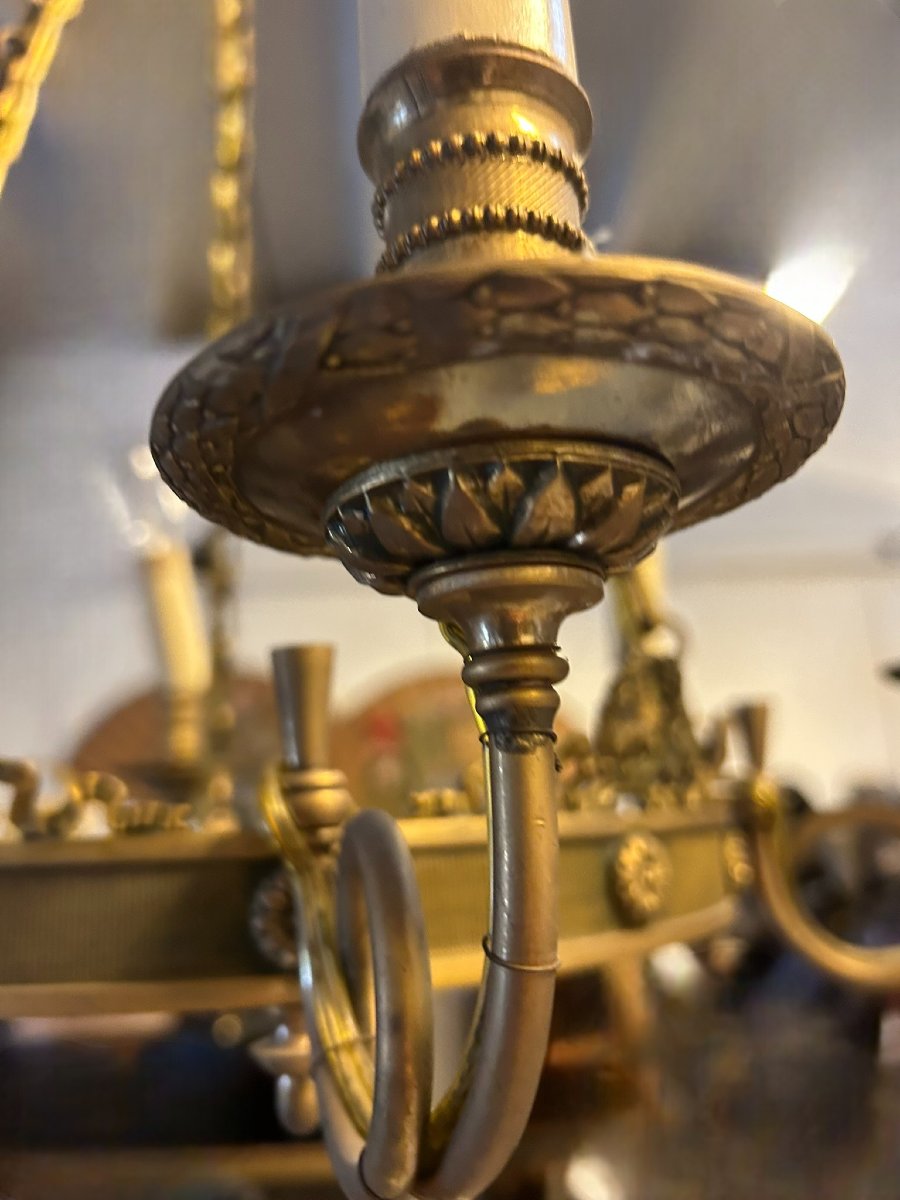 LAMPADARIO IN BRONZO DORATO STILE IMPERO-photo-3