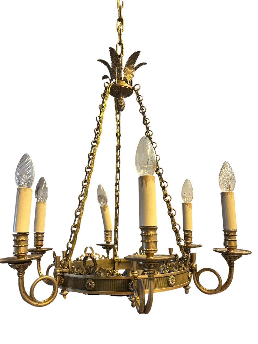 LAMPADARIO IN BRONZO DORATO STILE IMPERO-photo-1