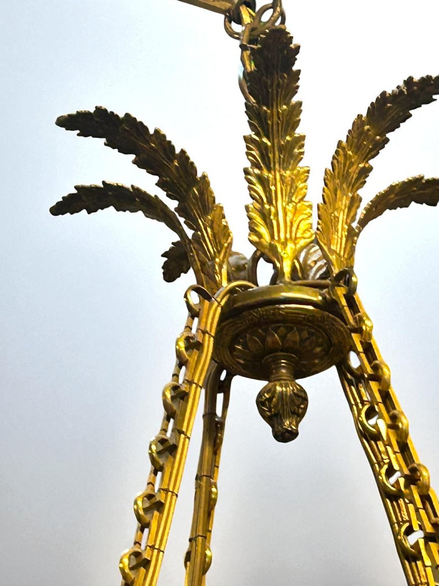 LAMPADARIO IN BRONZO DORATO E COPPA SMALTATA STILE IMPERO-photo-2
