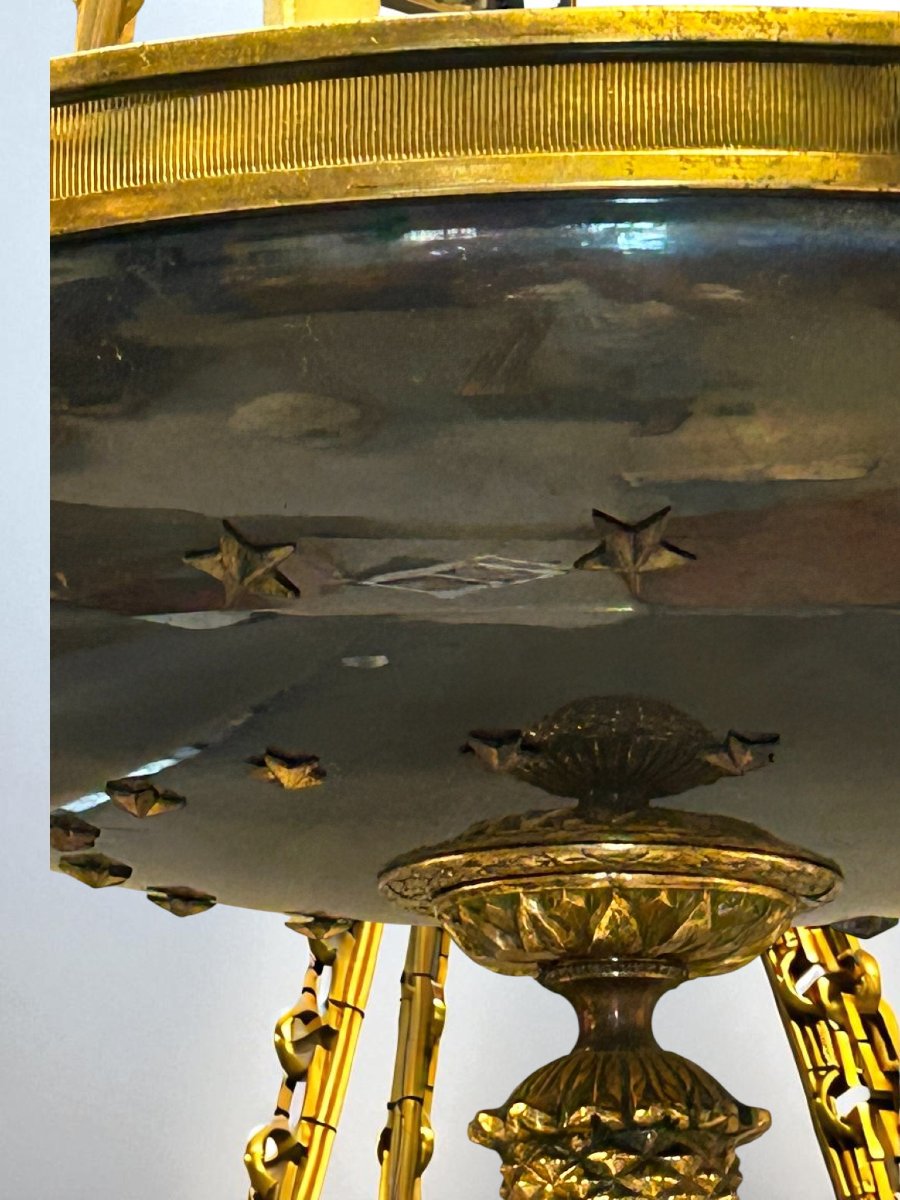 LAMPADARIO IN BRONZO DORATO E COPPA SMALTATA STILE IMPERO-photo-2