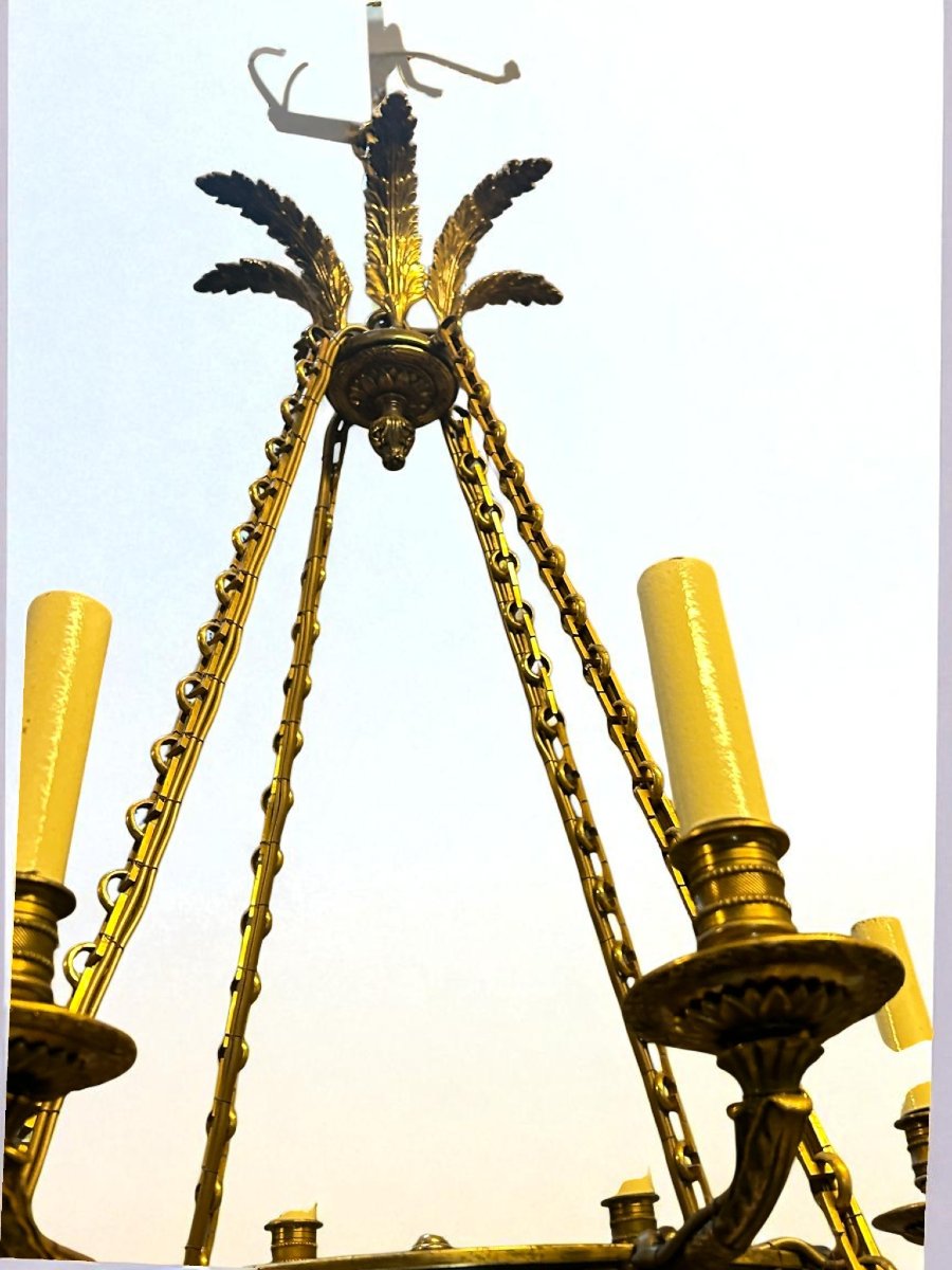 LAMPADARIO IN BRONZO DORATO E COPPA SMALTATA STILE IMPERO-photo-6