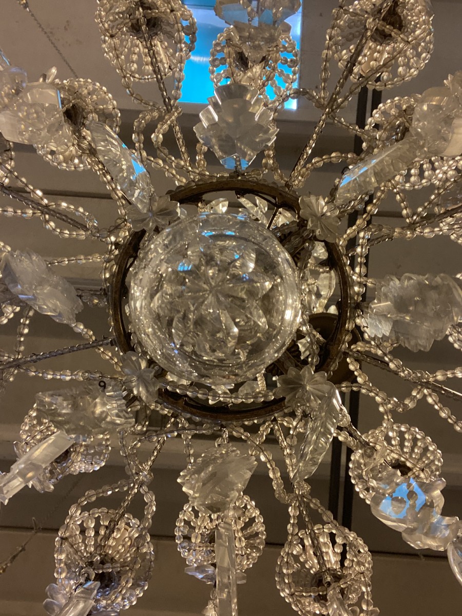 LAMPADARIO IN FERRO DORATO E CRISTALLO-photo-3