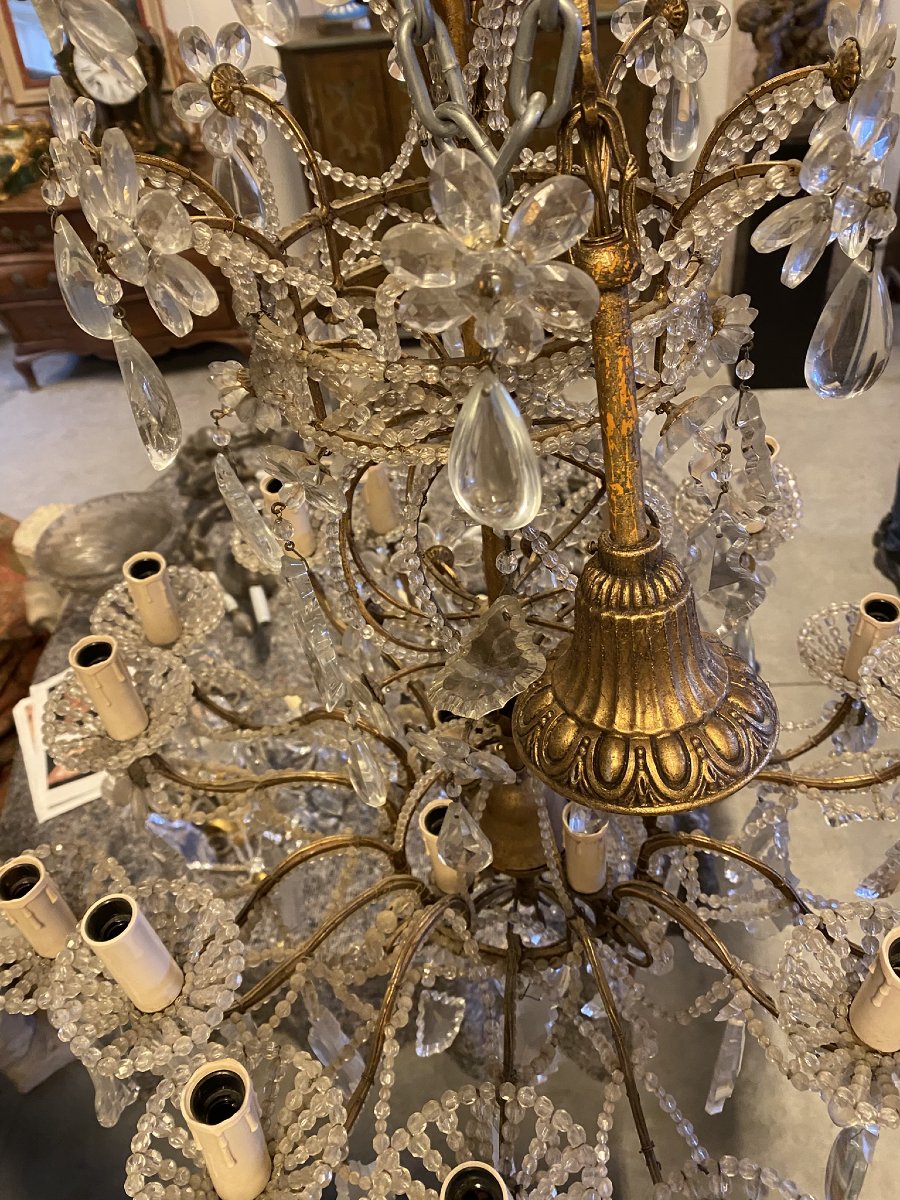 LAMPADARIO IN FERRO DORATO E CRISTALLO-photo-5