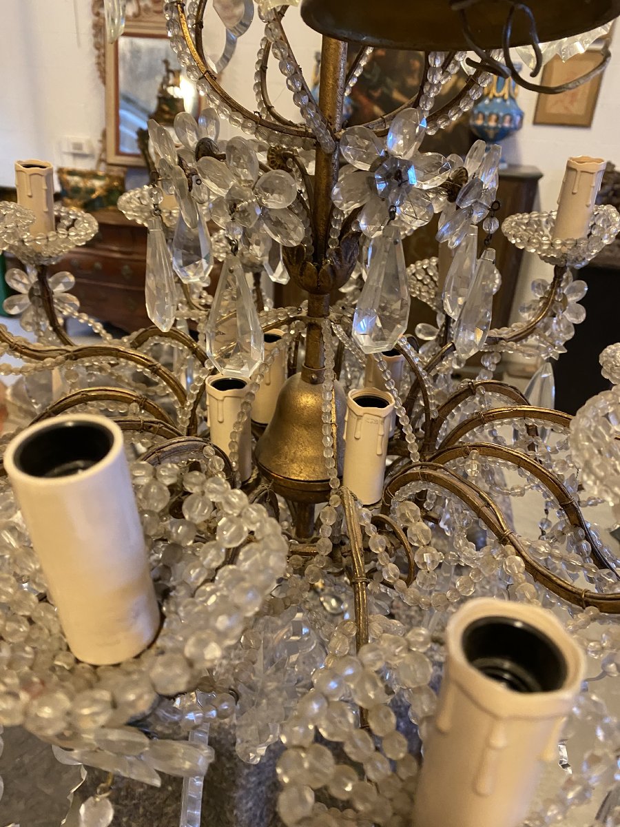 LAMPADARIO IN FERRO DORATO E CRISTALLO-photo-6