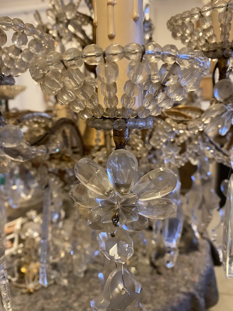 LAMPADARIO IN FERRO DORATO E CRISTALLO-photo-7