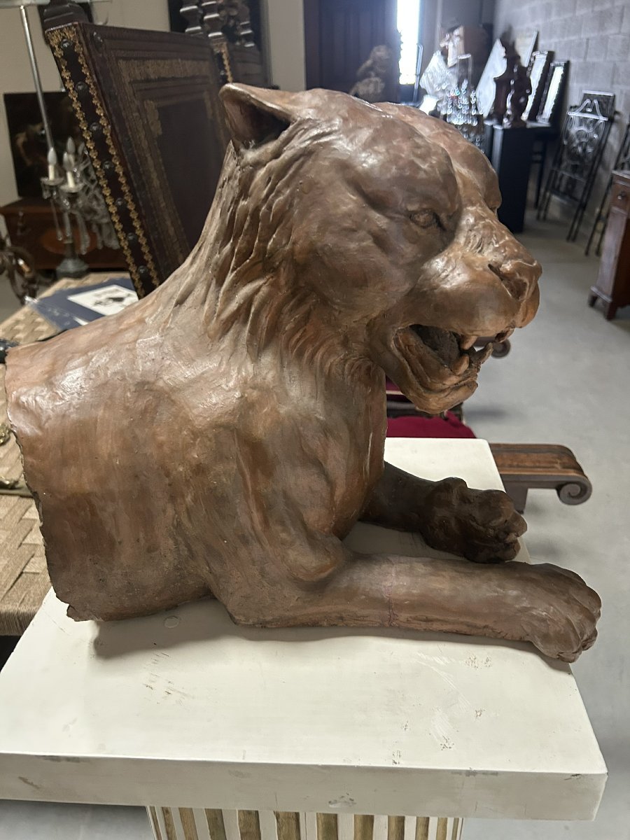 SCULTURA IN TERRACOTTA RAFFIGURANTE UN BUSTO DI LEONE-photo-3