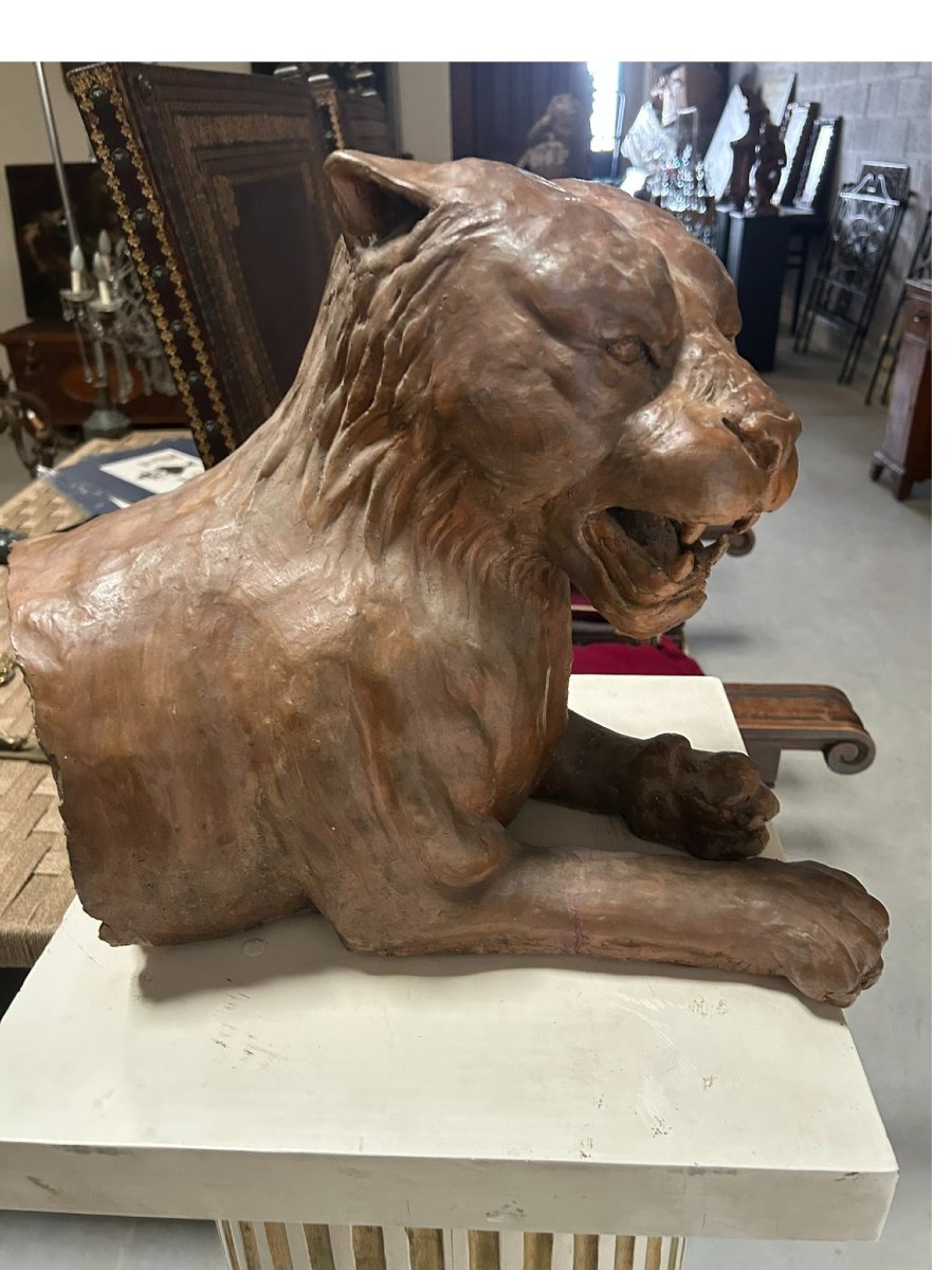 SCULTURA IN TERRACOTTA RAFFIGURANTE UN BUSTO DI LEONE-photo-4