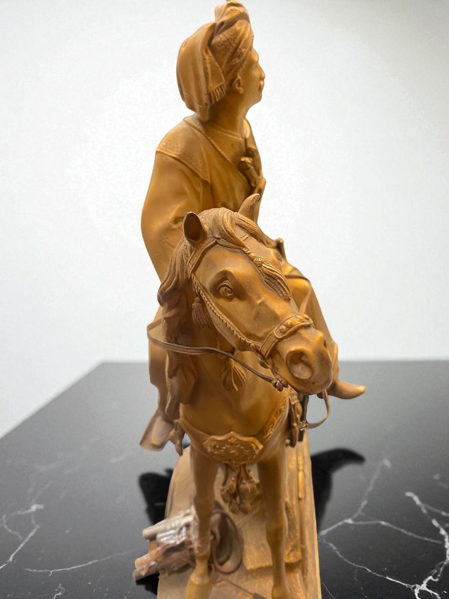 OROLOGIO IN BRONZO DORATO RAFF. PERSONAGGIO ORIENTALE A CAVALLO-photo-3