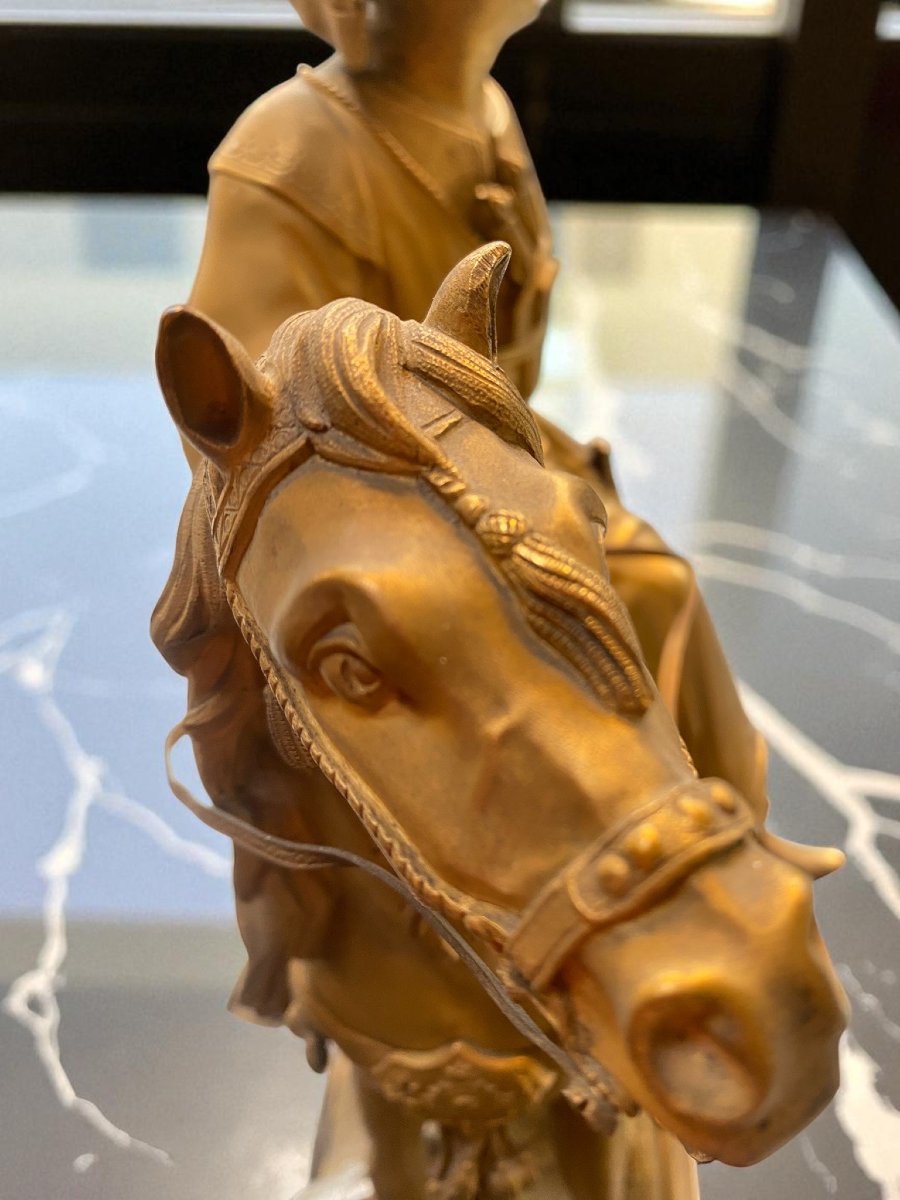 OROLOGIO IN BRONZO DORATO RAFF. PERSONAGGIO ORIENTALE A CAVALLO-photo-1
