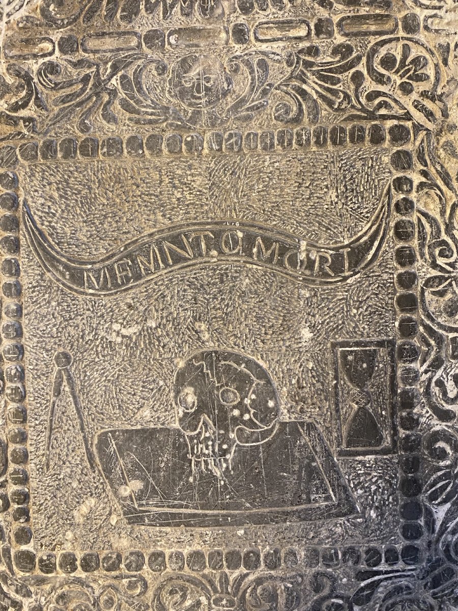 BASSORILIEVO IN ARDESIA CON RAPPRESENTAZIONE DI MEMENTO MORI XVI SEC-photo-2
