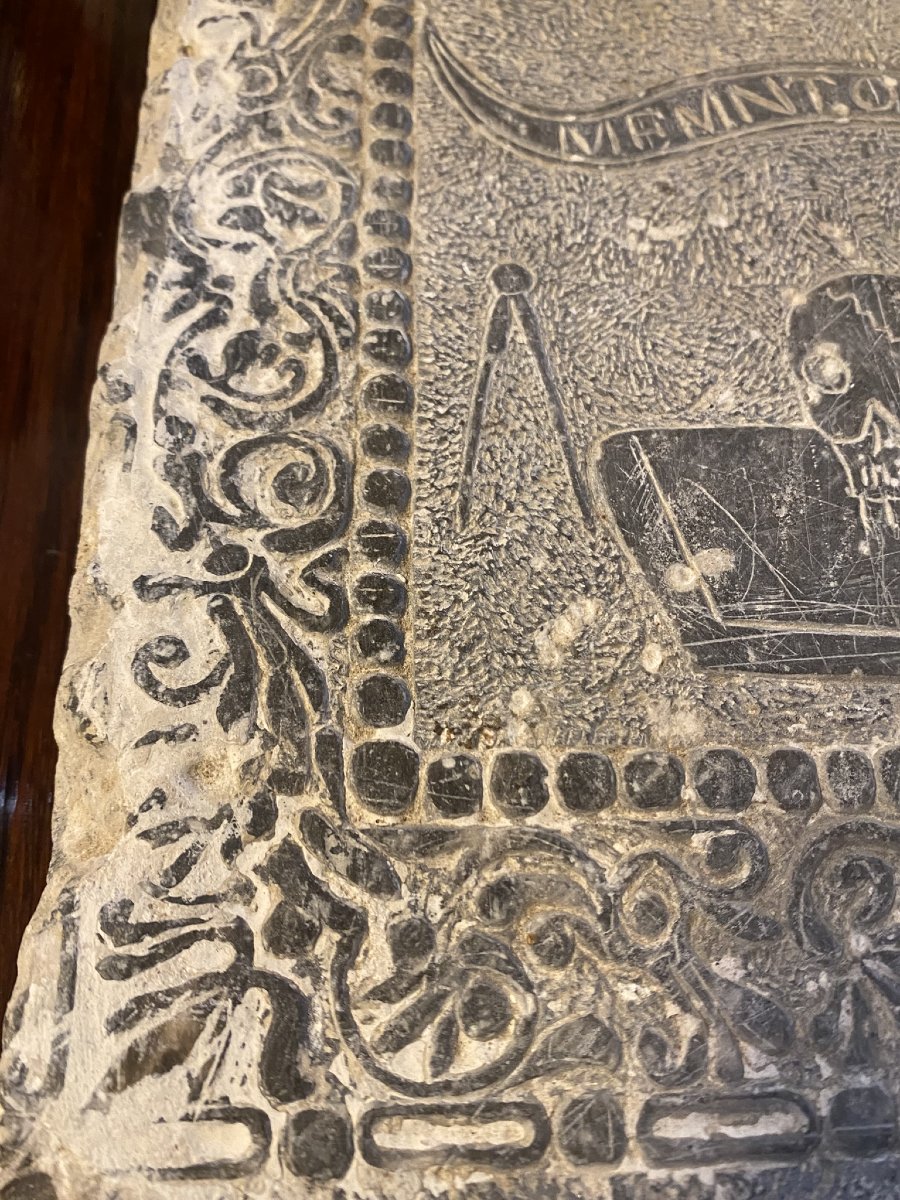 BASSORILIEVO IN ARDESIA CON RAPPRESENTAZIONE DI MEMENTO MORI XVI SEC-photo-5