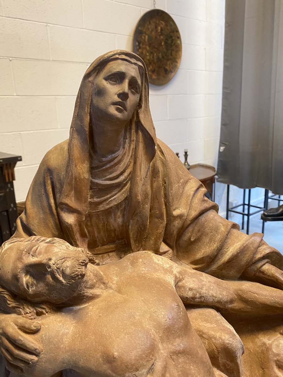 SCULTURA IN TERRACOTTA RAFFIGURANTE PIETA' XVIII SEC.-photo-3