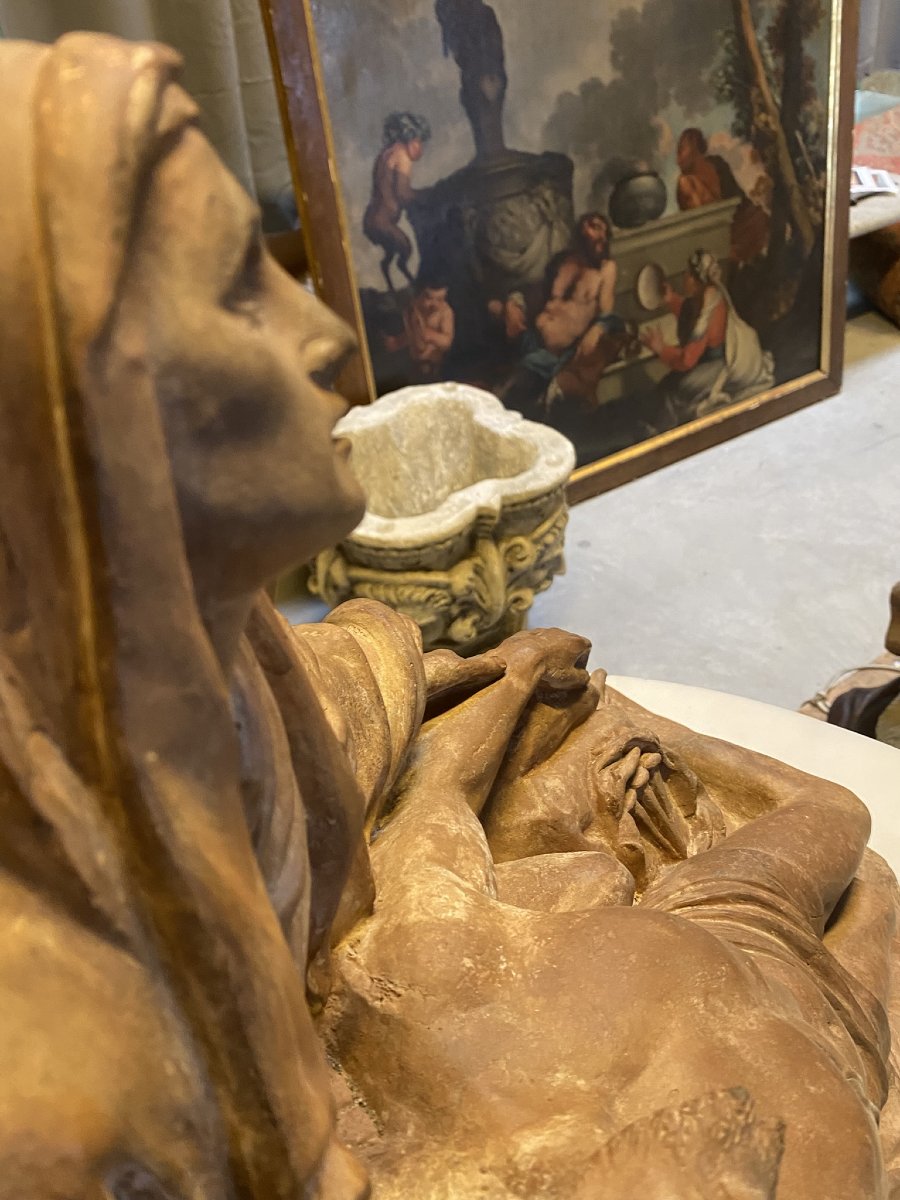 SCULTURA IN TERRACOTTA RAFFIGURANTE PIETA' XVIII SEC.-photo-7
