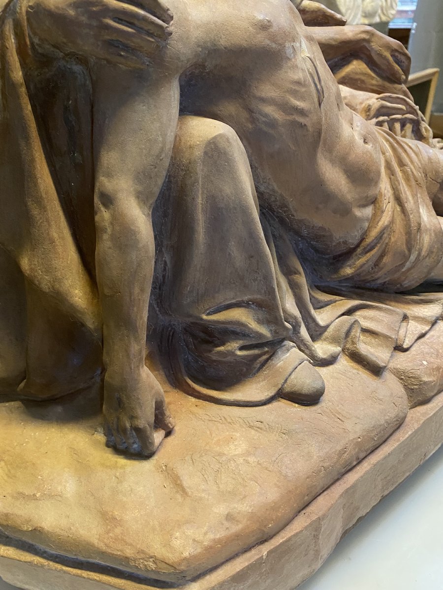 SCULTURA IN TERRACOTTA RAFFIGURANTE PIETA' XVIII SEC.-photo-8