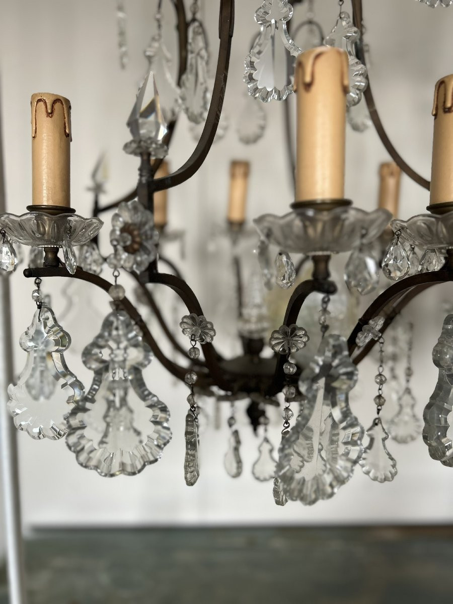 COPPIA DI LAMPADARI IN BRONZO E CRISTALLO CON 8 LUCI-photo-2