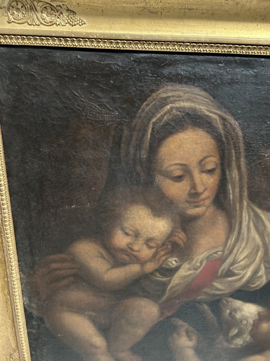 DIPINTO OLIO SU TELA "SACRA FAMIGLIA" XVII SEC-photo-2