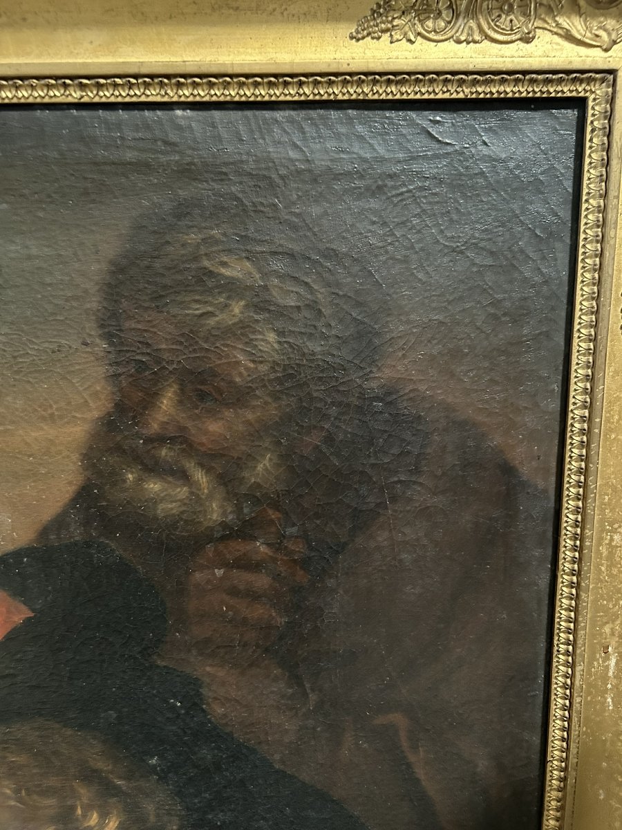 DIPINTO OLIO SU TELA "SACRA FAMIGLIA" XVII SEC-photo-3