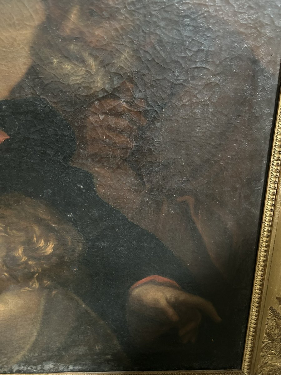 DIPINTO OLIO SU TELA "SACRA FAMIGLIA" XVII SEC-photo-4