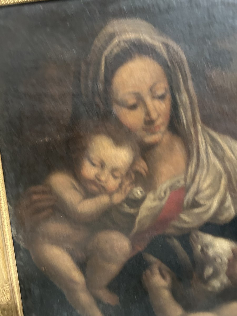 DIPINTO OLIO SU TELA "SACRA FAMIGLIA" XVII SEC-photo-2